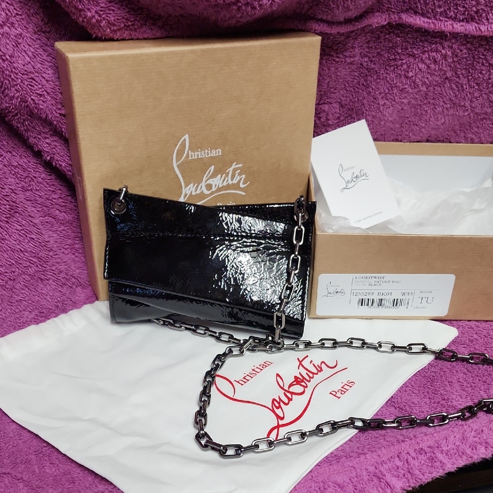 Christian Louboutin Glossy Black Chain Clutch